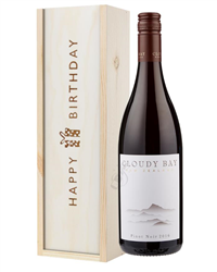 Cloudy Bay Pinot Noir Red Wine Birthday Gift In Wooden Box