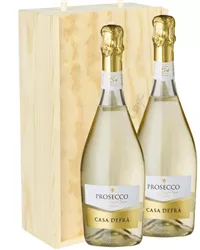 Prosecco Two Bottle Wine Gift in Wooden Box