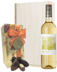 South African White Wine and Chocolates Gift Set in Wooden Box